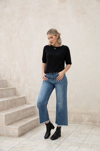 Bamboo Wide Leg Jeans w/ Fringe Hem