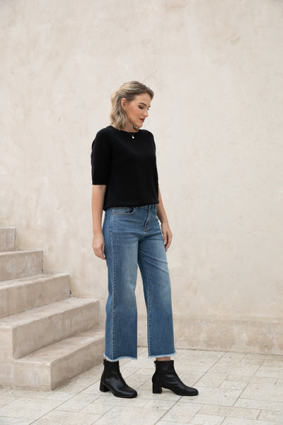 Bamboo Wide Leg Jeans w/ Fringe Hem