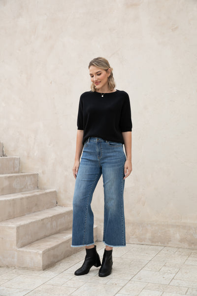 Bamboo Wide Leg Jeans w/ Fringe Hem