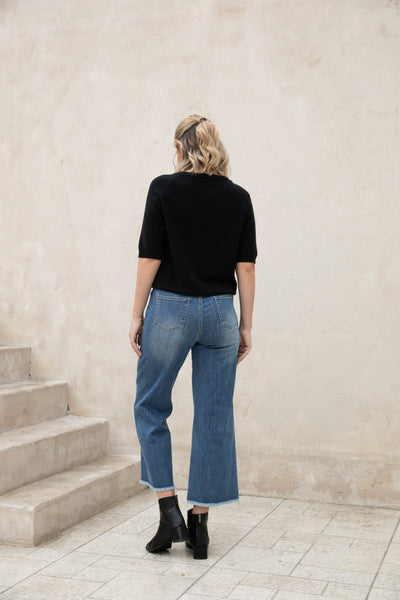 Bamboo Wide Leg Jeans w/ Fringe Hem