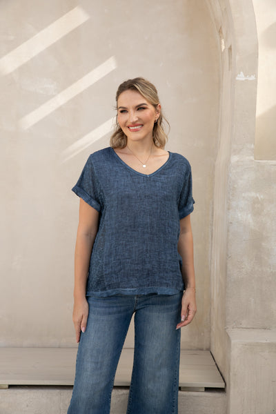 Breezy V-Neck Linen Tee (Copy)