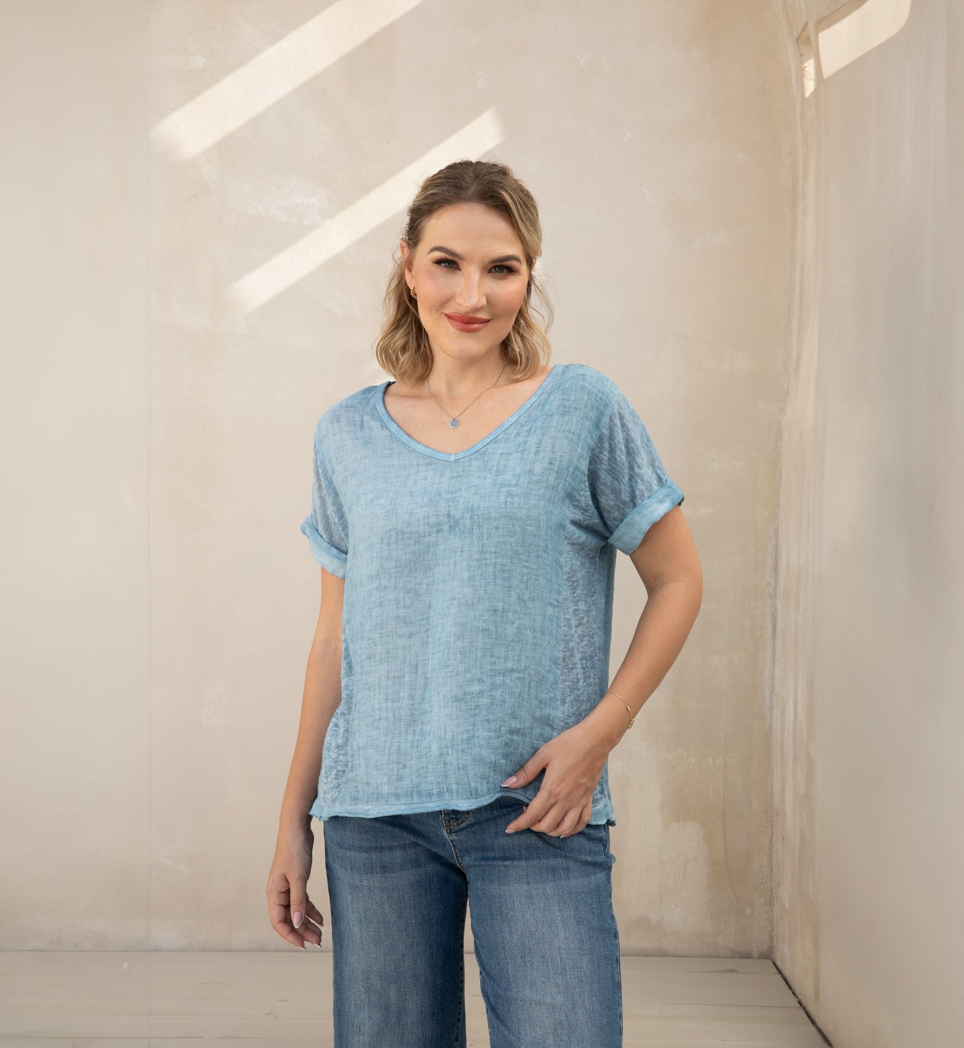 Breezy V-Neck Linen Tee