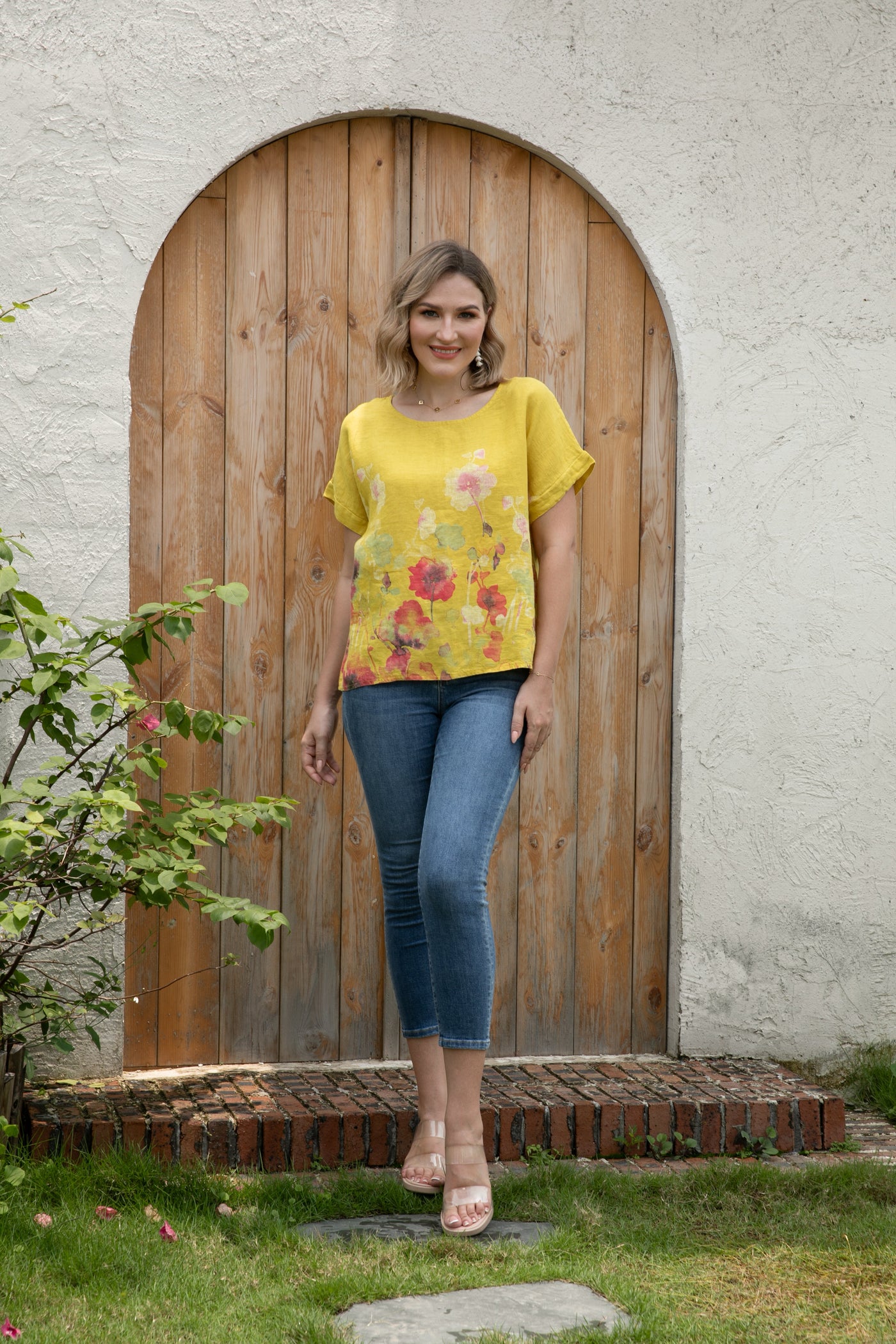 Angela's Watercolor Blossom Linen Top