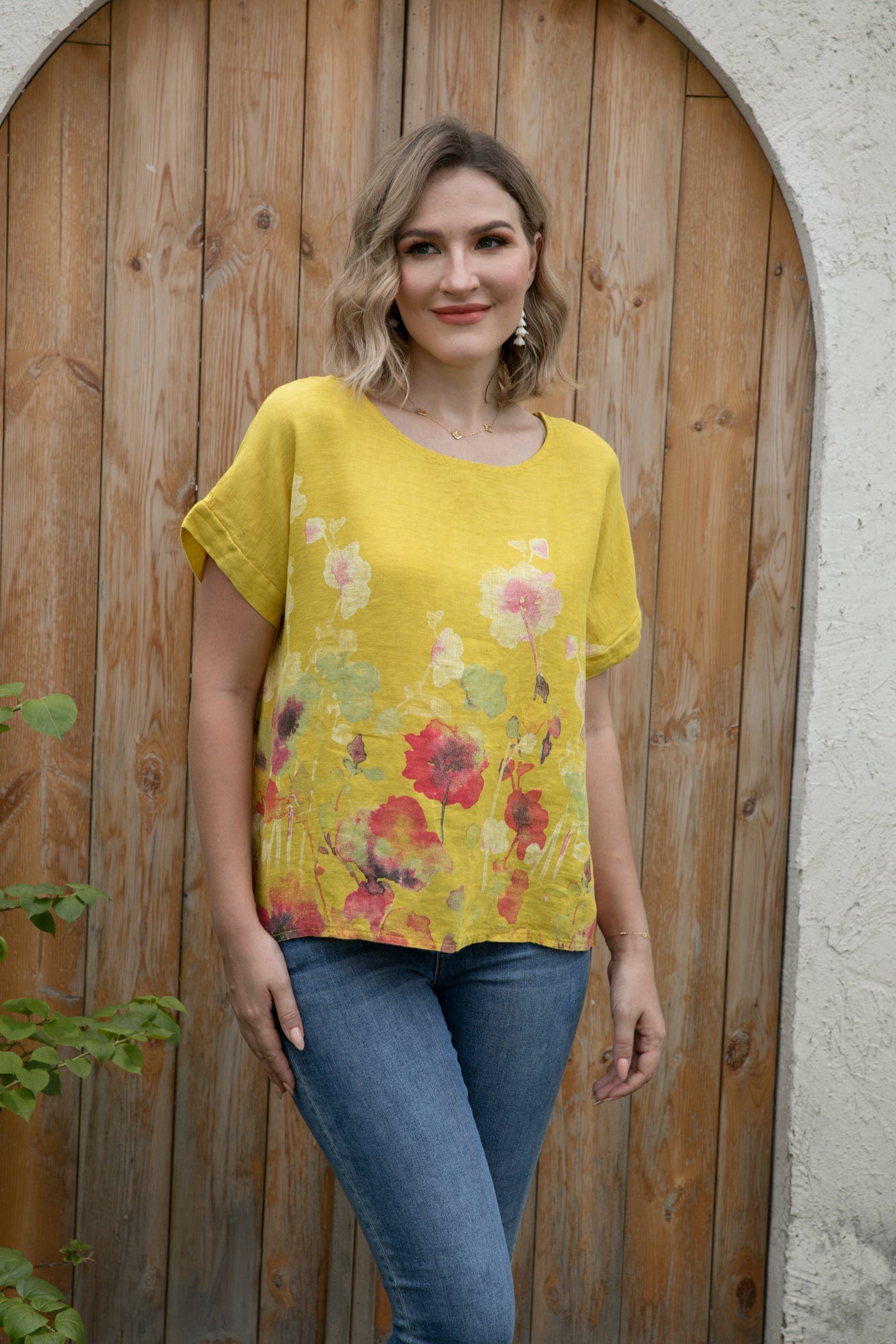 Angela's Watercolor Blossom Linen Top