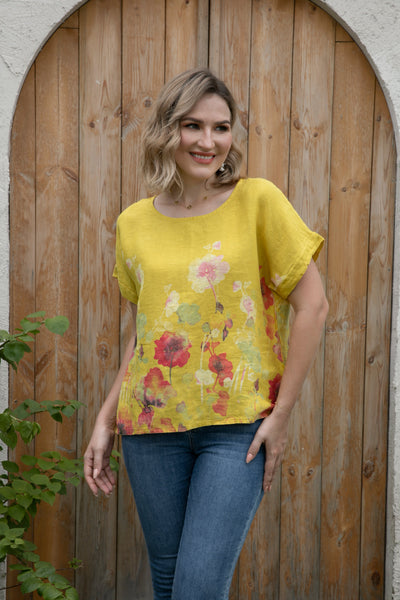 Angela's Watercolor Blossom Linen Top