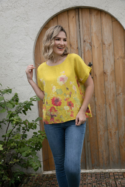 Angela's Watercolor Blossom Linen Top