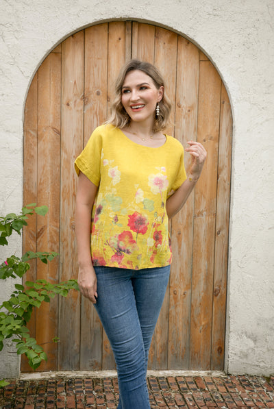 Angela's Watercolor Blossom Linen Top