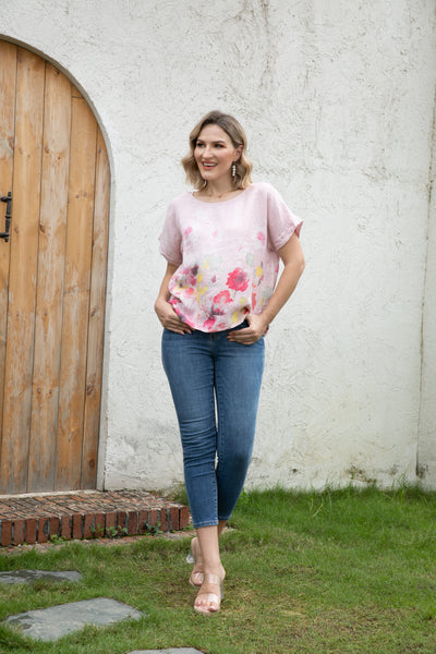 Angela's Watercolor Blossom Linen Top