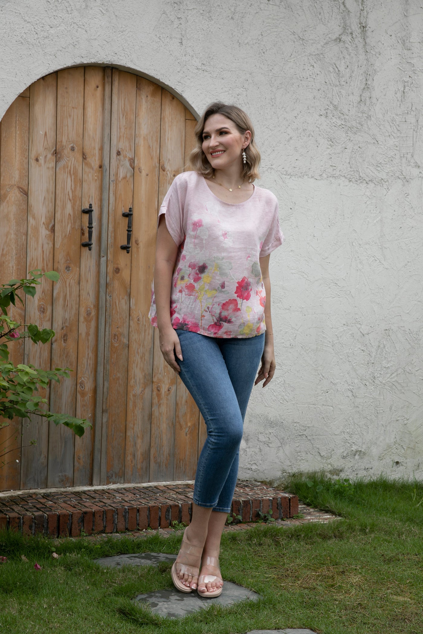 Angela's Watercolor Blossom Linen Top