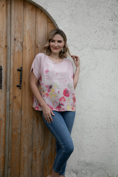 Angela's Watercolor Blossom Linen Top