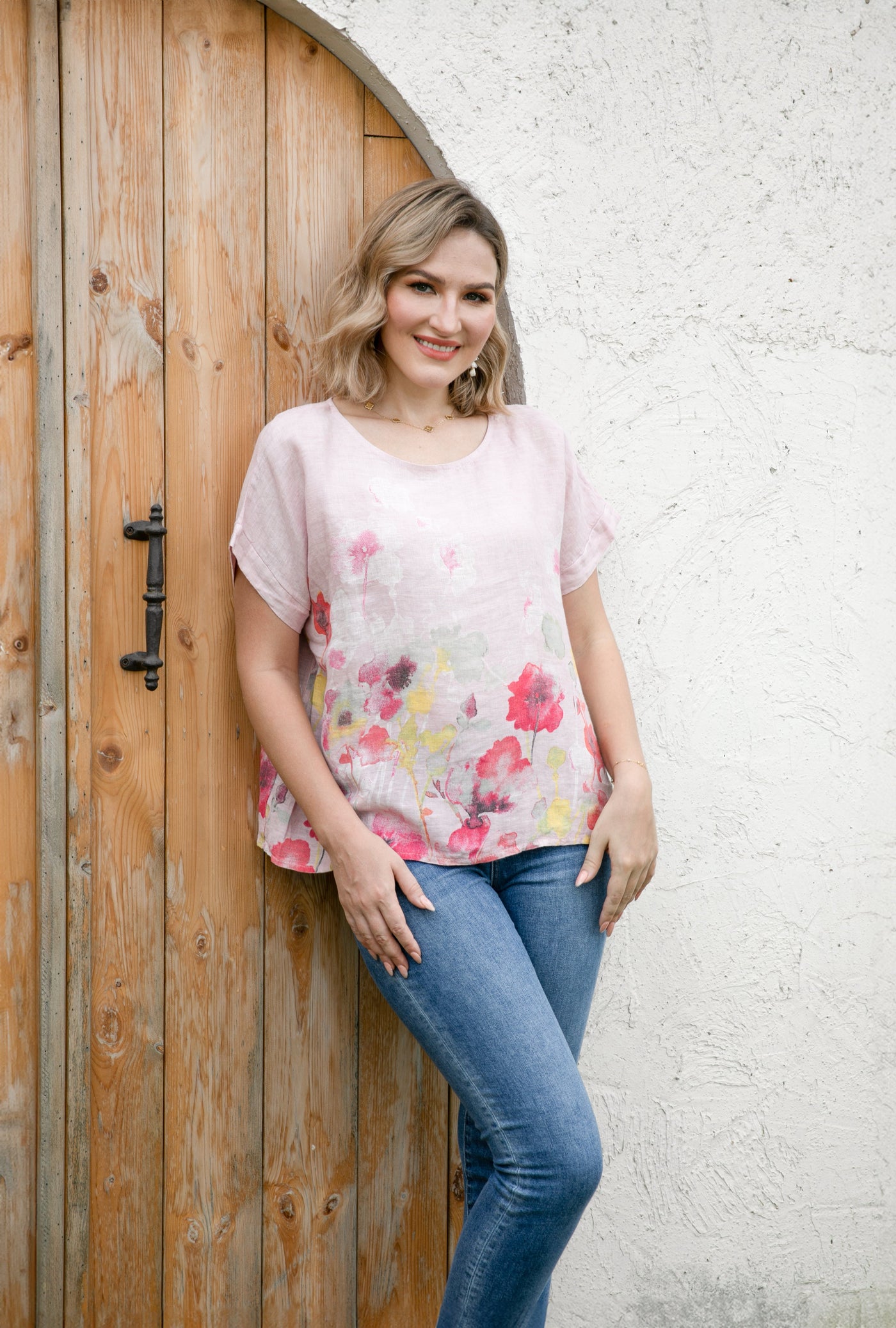 Angela's Watercolor Blossom Linen Top