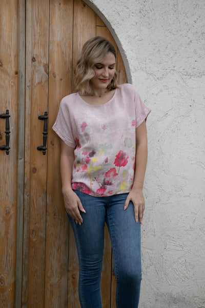 Angela's Watercolor Blossom Linen Top