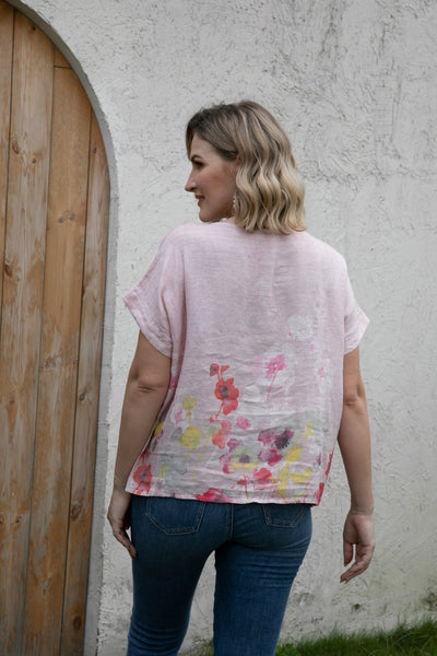 Angela's Watercolor Blossom Linen Top