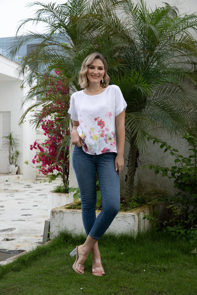 Angela's Watercolor Blossom Linen Top