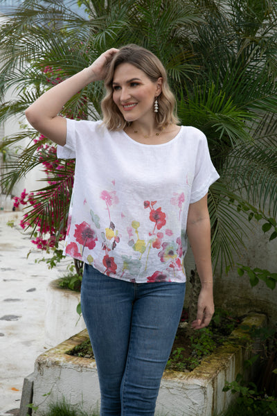 Angela's Watercolor Blossom Linen Top