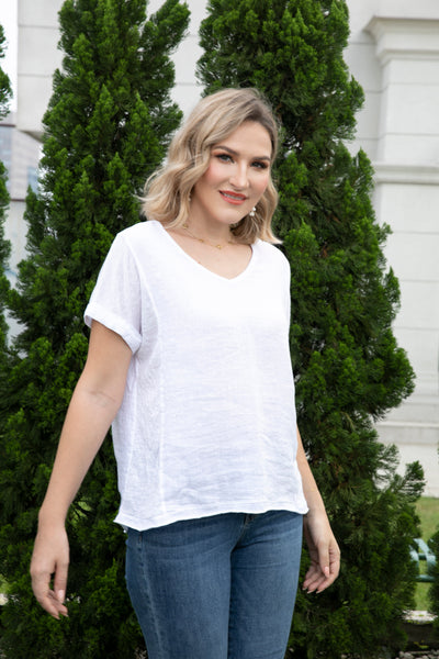 Breezy V-Neck Linen Tee