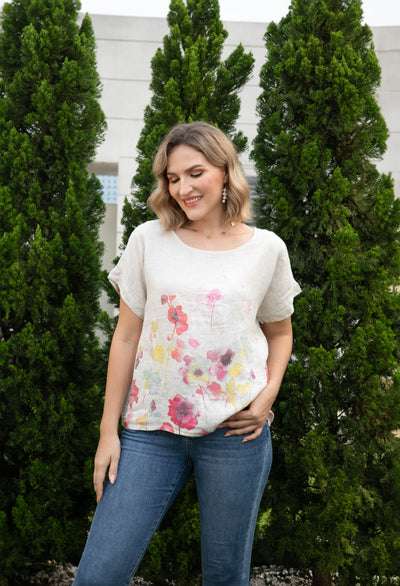 Angela's Watercolor Blossom Linen Top