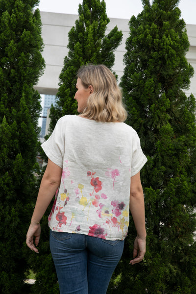 Angela's Watercolor Blossom Linen Top