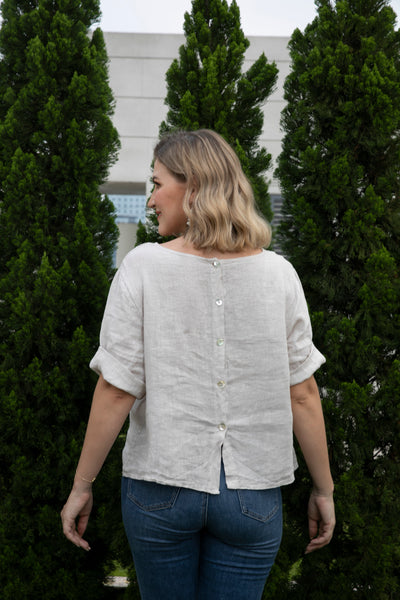 Mea's Linen Breeze Button-Back Top