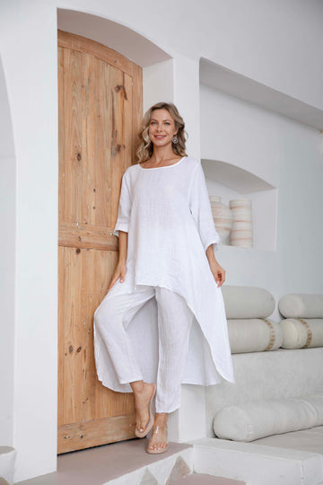 Natalia' s 3/4 Sleeve Linen Top with train