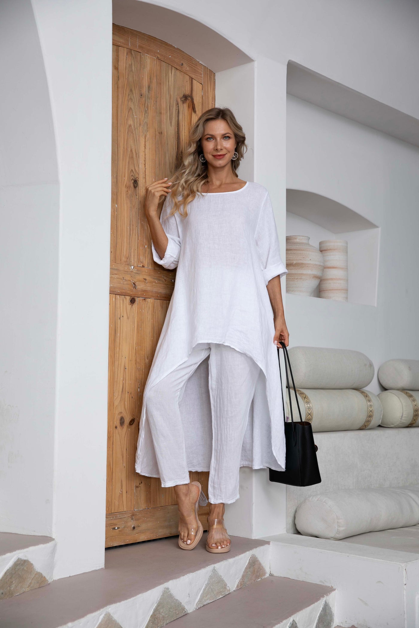 Natalia' s 3/4 Sleeve Linen Top with train