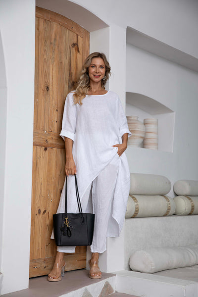 Natalia' s 3/4 Sleeve Linen Top with train