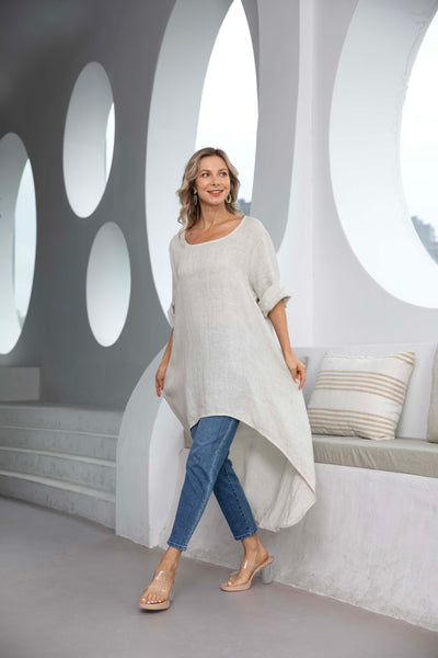 Natalia' s 3/4 Sleeve Linen Top with train