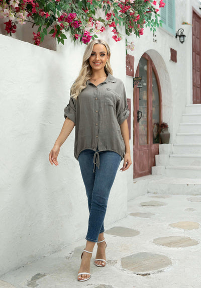 Casual Chic Linen Drawstring Shirt