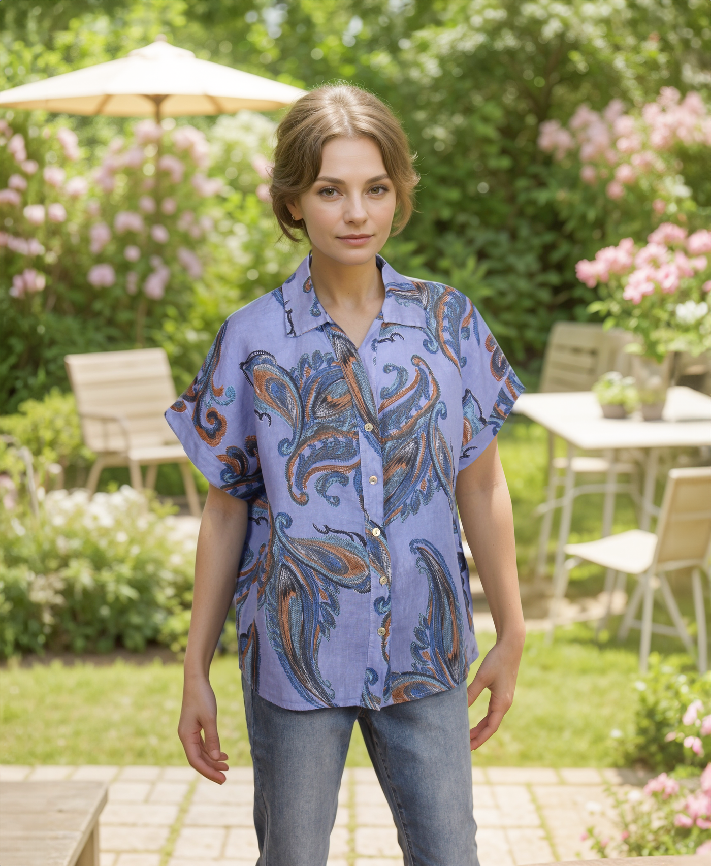 Lorenza's Paisley Print Linen shirt