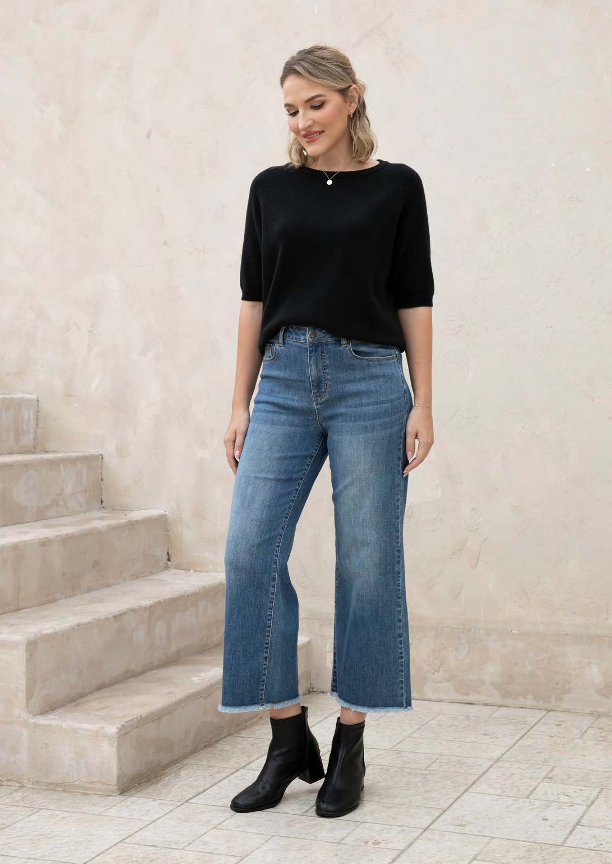 Bamboo Wide Leg Jeans w/ Fringe Hem