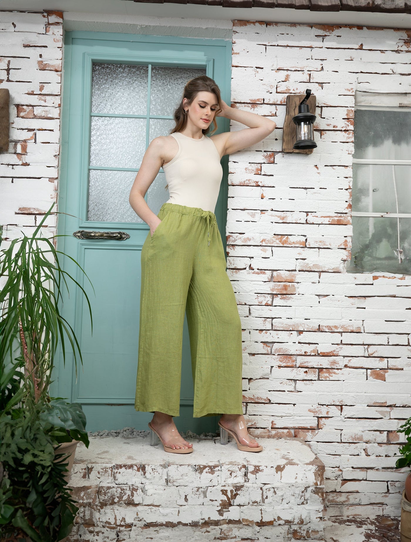 Wide Leg Linen Pants w/ Drawtring