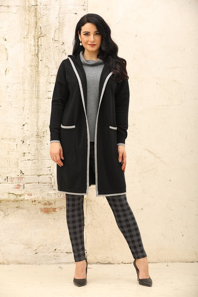 Long Knit Coat with Hood and Pockets