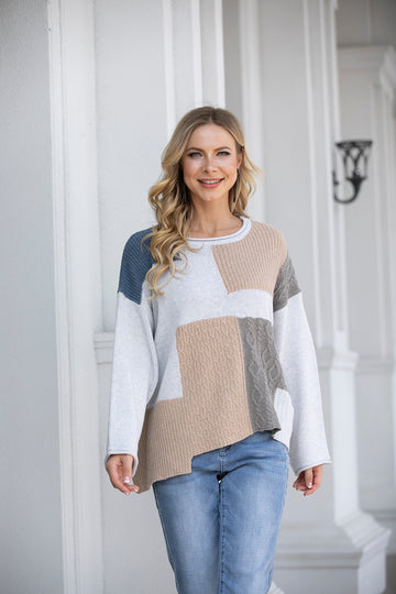 Cable Knit Panel Colourblock Sweater