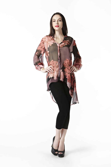 Digital Printed Hi-Low Chiffon Tunic Top