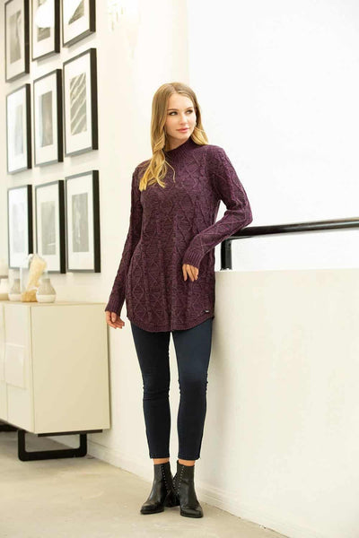 Mock Neck Long Sleeve Mélange Cable Knit Sweater