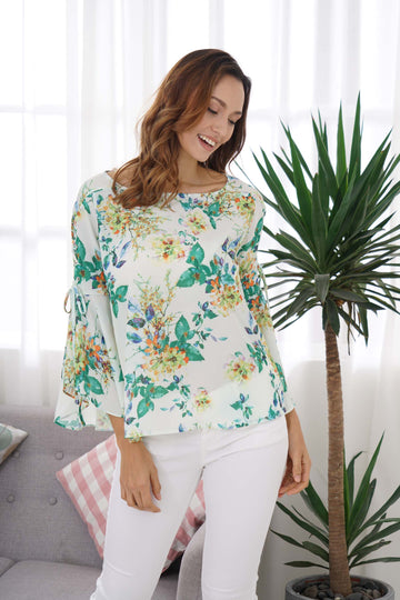 Flared Sleeves Digital Print Top