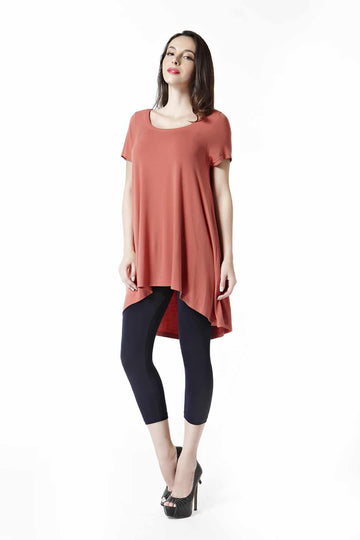 Bamboo Natural Fabric Scoop Neck High Low Top