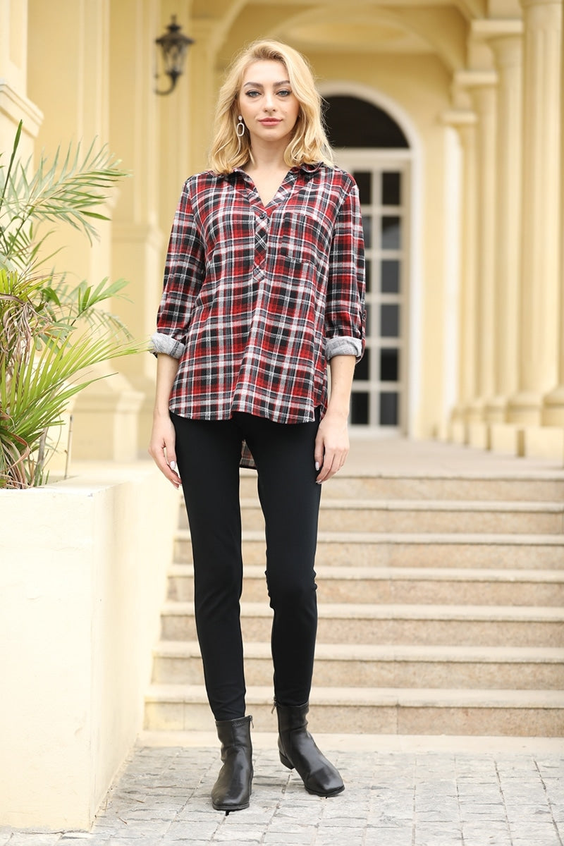 Checkered Shirt with Roll-Up Sleeve