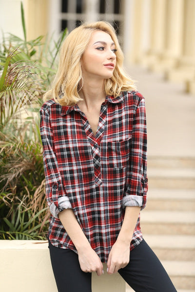 Checkered Shirt with Roll-Up Sleeve