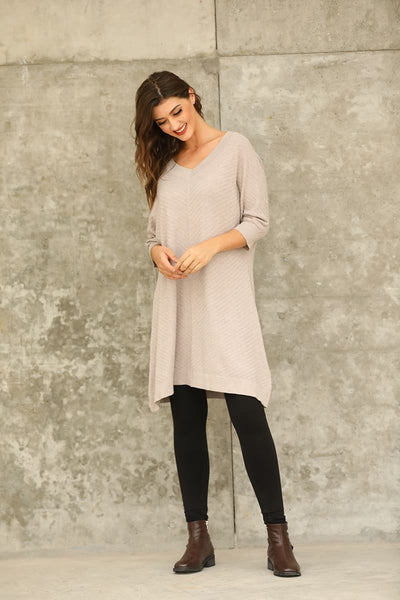 V-Neck Patterned Cashmere Feel Dress