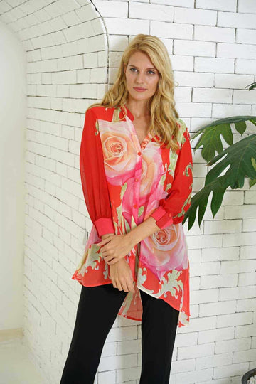 Digital Printed Hi-low Chiffon Tunic Top